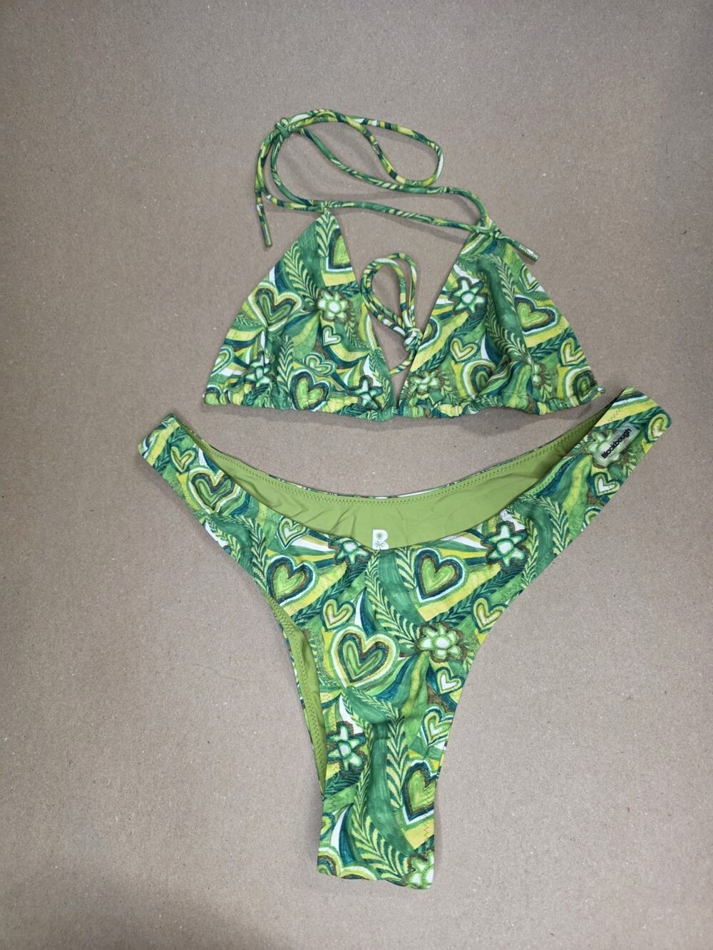 Blackbough Swim Zooted Green Tie Bikini Top Sz M Bikini Bottom SZ L EUC